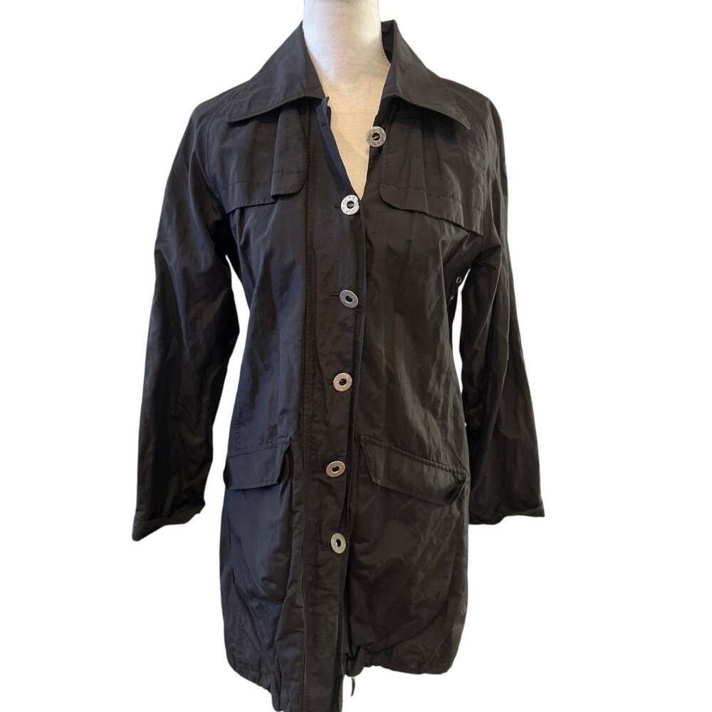Chico's Mid Length Nylon Trench Rain Coat Black